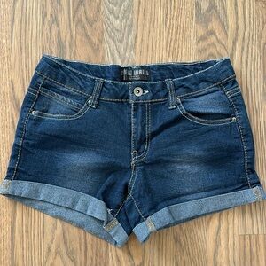 New Wave Girls Denim Shorts sz 13-14 Jeans 3" Stretchy Dark Blue Turn Up Hem Lit